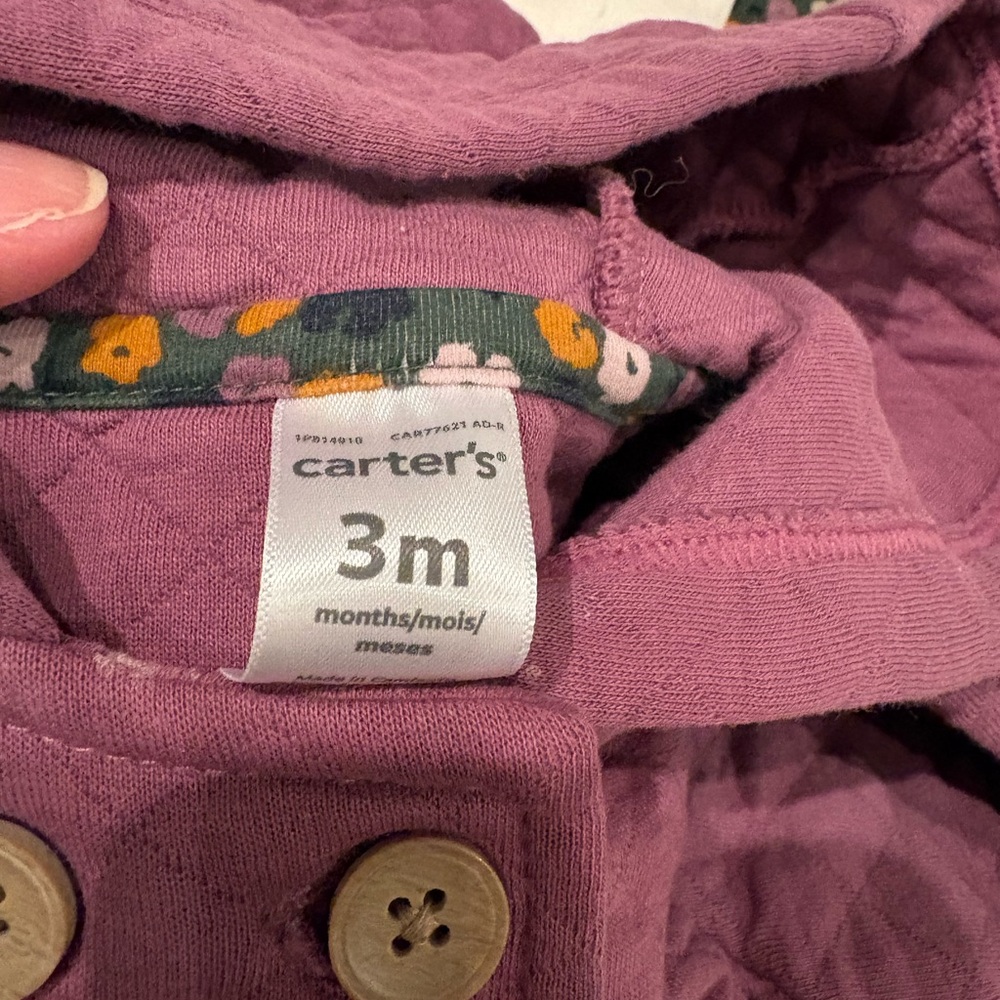 🌸5/$50🌸Carter’s Hooded Quilted Jacket with Floral Pants and Gray Onesie - Picture 3 of 3